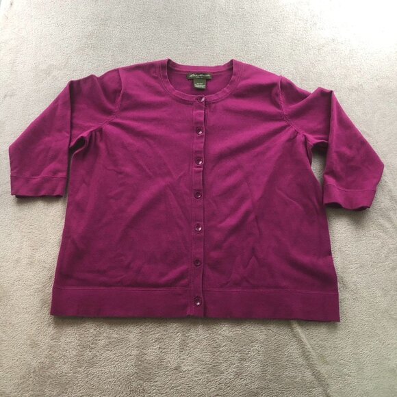 Eddie Bauer Women Cardigan Sweater Size XXL Button Up Purple Knit Casual Classic - Picture 13 of 14